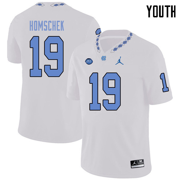 Jordan Brand Youth #19 Drew Homschek North Carolina Tar Heels College Football Jerseys Sale-White